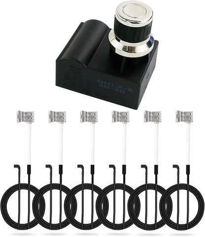 Uniflasy DHL-128-6Q Grill Igniter Kit 6 Outlet Spark for Nexgrill Gas Grill | For 720-0882A/0896B/0896E/0830H and Blackstone 36 in griddle; push-button module with 6 wires, 35.6 in each, easy BBQ setup