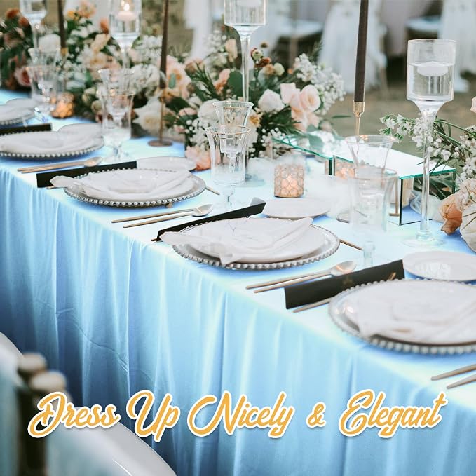 BRILLMAX 6 Pack Light Blue Tablecloths 60x126 Inch for 8ft Rectangle Tables | 150 GSM Polyester Fabric, 15" Standard Drop, Water, Stain & Wrinkle Resistant Cloth Cover for Wedding Reception Banquet Party