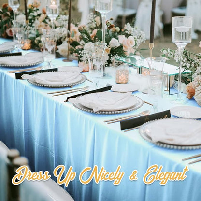 BRILLMAX 4 Pack Light Blue Tablecloths 90x156 Inch for 8ft Rectangle Tables | 150 GSM Polyester Fabric, Floor Length Drop, Water, Stain & Wrinkle Resistant Cloth Cover for Wedding Reception Banquet Party