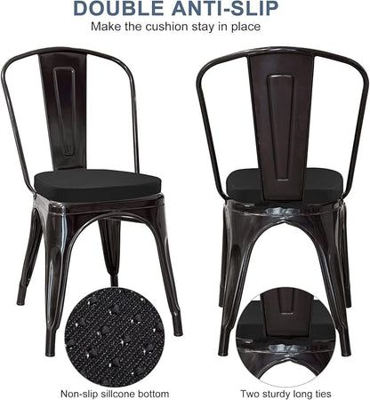 GUEGLSA Outdoor Metal Chair Seat Cushions 14x14 inch, Waterproof Non Slip Dining Chair Pad with Ties, U Shaped Metal Chair Cushion for Patio Home Kitchen Dining Chair, Set of 2, Black
