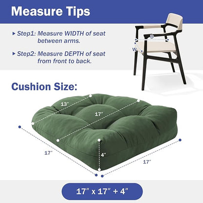 IPYNBAP Outdoor Chair Cushions Set of 2, Patio Chair Cushions with Ties, 17x17+4” Tufted Outdoor Seat Cushions, Waterproof Patio Furniture Cushions, Outdoor Dining Chair Pads, Forest Green
