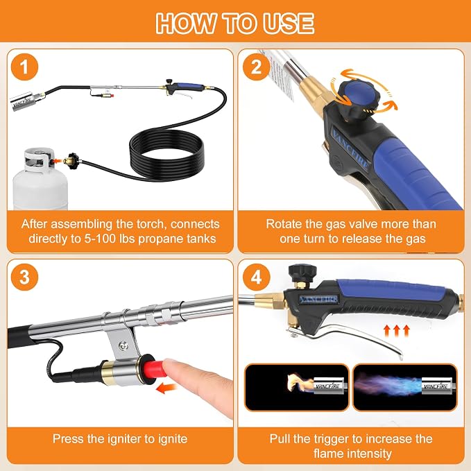 Propane Torch Weed Burner Kit,Heavy Duty Blow Torch with Storage Bag & 10FT Hose,Flamethrower with Turbo Trigger for Weeding,Roofing,Ice Snow Melting,BBQ(32.68")