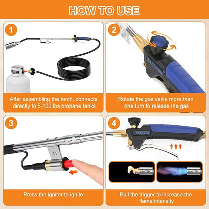 Propane Torch Weed Burner Kit,Heavy Duty Blow Torch with Storage Bag & 10FT Hose,Flamethrower with Turbo Trigger for Weeding,Roofing,Ice Snow Melting,BBQ(32.68")