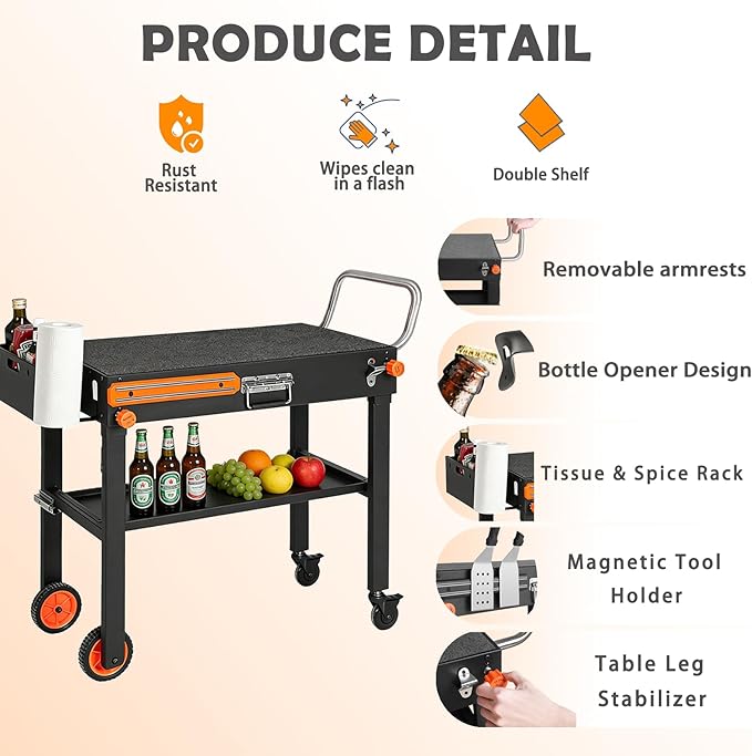 Foldable Heavy-Duty Grill Cart, Blackstone Stand Compatible with Blackstone 17/22”Griddle, Grill Table Designed for Outdoor and BBQ Enthusiasts, Easy to Move, Ideal for Camping and Backyard Party