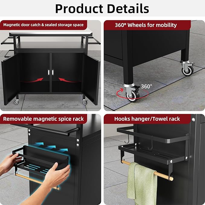 Outdoor Grill Cart Bar Cart with Storage Cabinet for Grilling Accessories