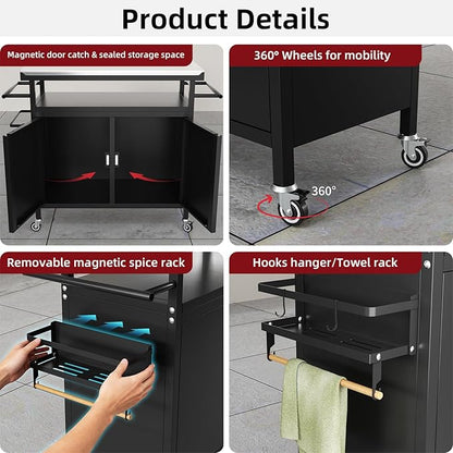 Outdoor Grill Cart Bar Cart with Storage Cabinet for Grilling Accessories