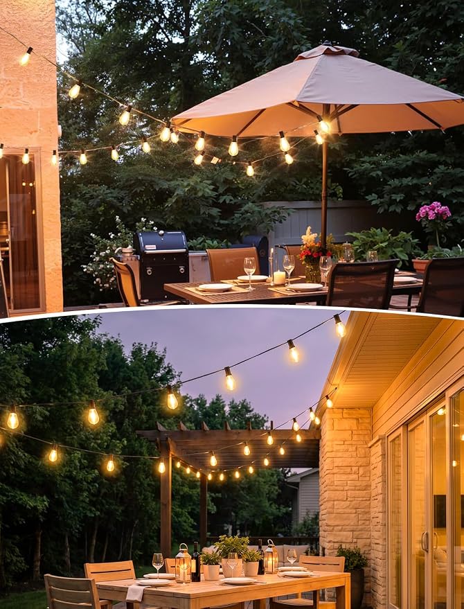 Larkvue 50FT(2X25FT) LED Outdoor String Lights, 20+2 Edison S11 Dimmable Bulb Waterproof Patio Lights, Connectable Hanging Strand for Balcony, Black
