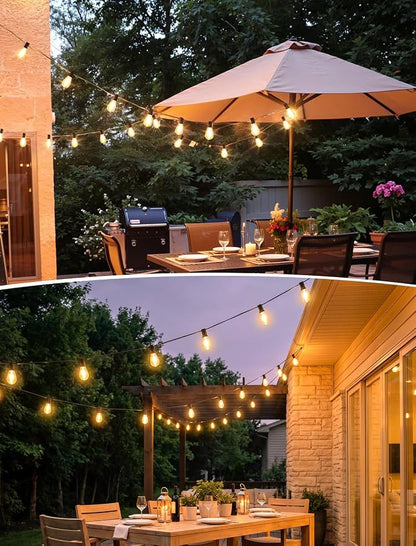 Larkvue 50FT(2X25FT) LED Outdoor String Lights, 20+2 Edison S11 Dimmable Bulb Waterproof Patio Lights, Connectable Hanging Strand for Balcony, Black
