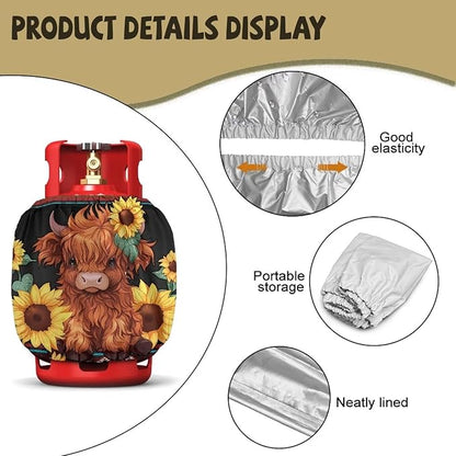 Camper Dual Propane Tank Cover Highland Cow Outdoor 600D Heavy Duty Waterproof Covers Fits Standard 20 lb Cylinder, 13.7'' x 16.5'' for Rv Trailer