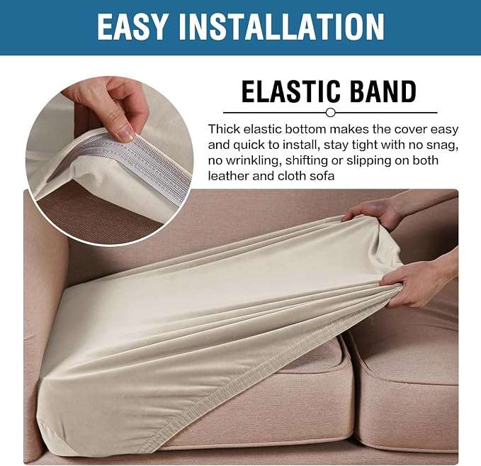 H.VERSAILTEX Velvet Stretch Couch Cushion Cover Plush Cushion Slipcover for Chair Cushion Furniture Protector Seat Cushion Sofa Cover (1 Piece Armchair Cushion Covers, Ivory)