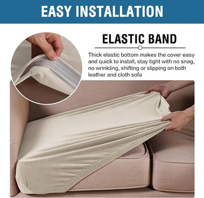 H.VERSAILTEX Velvet Stretch Couch Cushion Cover Plush Cushion Slipcover for Chair Cushion Furniture Protector Seat Cushion Sofa Cover (1 Piece Armchair Cushion Covers, Ivory)