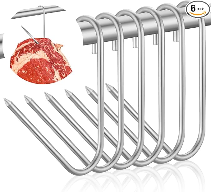 Teenyyou 6pcs Pit Barrel Cooker Meat Hooks, Stainless Steel Smoker Hooks for Smoking, Drying, Butchering, BBQ, Grilling, Jerky
