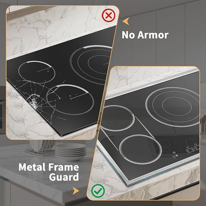 30 Inch Electric Cooktop, 4 Burner Electric Stove Top with Touch Control, 7800W Built-In Glass Stovetop with BBQ & Expandable Zone, 9-Level Adjustable, Child Lock, Timer, 220V-240V Hardwire