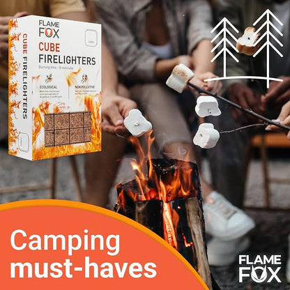 FlameFox Fire Starter Cubes 320 pcs - Quick Natural Fire Starters for Campfires, BBQ Grill, Fireplace, Fire Pit, Wood Stove, Charcoal & Kindling - Odorless, Waterproof, Long Burning Squares