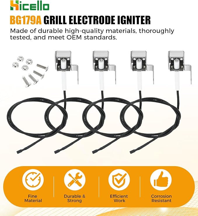 Replacement for Master Forge BG179A Igniter Kit – Compatible with IG-49B, CIMF1, 98162, BG1795BAL – 4-Pack Electrode Ignition Wire with Mounting Hardware