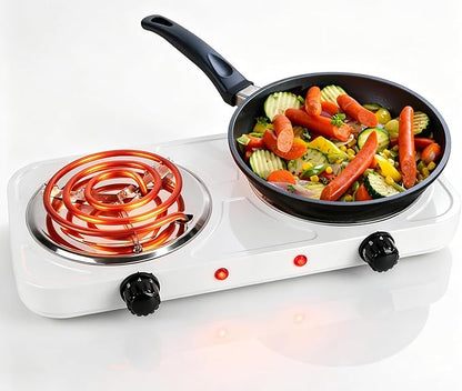 2000W Double Burner, Electric Hot Plate for Cooking Portable Cooking Stove, Countertop Burner Cooktop for Kitchen, Dorm, Temperature Control, Easy to Clean, White