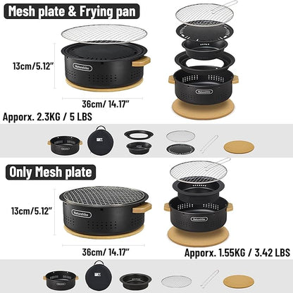 Naturehike Charcoal Barbecue Grill with Heat Proof Mat, 11.8 inches Portable Grill Kit for Outdoor Cooking, Small Non-Stick Korean/Japanese BBQ Charcoal Stove for Camping, Beach, Picnics, Backyard