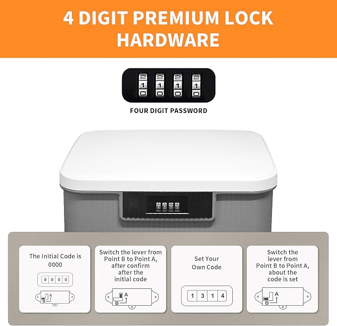RUIAN Lockable Storage Container Bin, 2.3 Gallon Security Portable Combination Lock Plastic Box, Locked Security Box Suitable for Storing Important Items and Documents (White Gray)