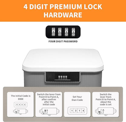 RUIAN Lockable Storage Container Bin, 2.3 Gallon Security Portable Combination Lock Plastic Box, Locked Security Box Suitable for Storing Important Items and Documents (White Gray)