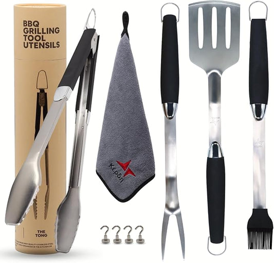 Grill Set – Grill Tools, BBQ Tools, Grilling Set, Grilling Utensils – Premium Stainless Steel, Heavy Duty & Rust-Resistant, Extra Long Handles, Comfortable Grip for Easy Outdoor BBQ Cooking