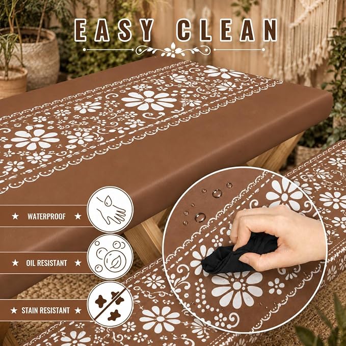Cinrobiy 3PCS Picnic Table Cover Set with Bench Covers Fitted Waterproof Outdoor Tablecloth Mexican Fiesta Cinco De Mayo Party Camping Picnic Table Decoration Set 72 x 30 Inch