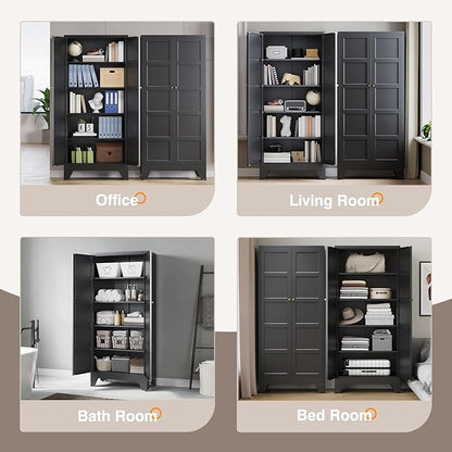 Yizosh Metal Storage Cabinet with 2 Doors and 4 Adjustable Shelves - 71" Black Kitchen Pantry Storage Cabinet,4-Tier Tall Steel Cabinet Locker for Living Room,Dining Room,Kitchen