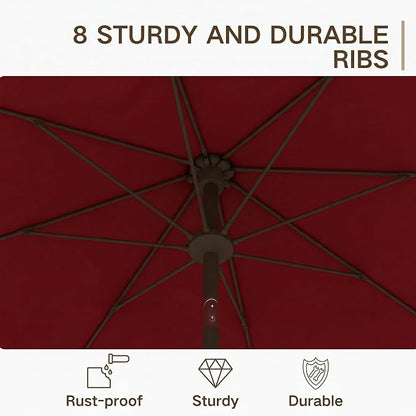 Kingdura 9FT Outdoor Patio Umbrella, Round Market Table Umbrella with Push‑Button Tilt and Crank Lift, 8 Sturdy Metal Ribs, UV50+ Protection Canopy for Backyard, Lawn, Deck, Poolside, Garden (Dark red)
