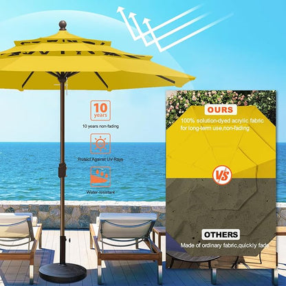Eurmax USA 10-Year-Non-Fading 10FT 3-Tier Outdoor Patio Market Umbrella,UPF50+ UV Resistant,Heavy Duty Commercial Grade,Crank Lift Design,Windproof Vented Top for Garden,Pool,Deck,Sunflower Yellow
