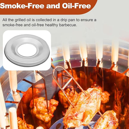 Smokeless Barbecue Surround Charcoal Grill, Stainless Steel Hanging Grill, Portable Smokeless Barrel Shape Grill with 20 Skewers, 13in(D) × 15in(H)