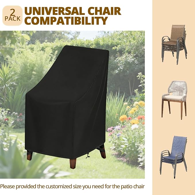 High Back Patio Chair Cover,Waterproof Covers for Stackable Dining Chairs,Outdoor Patio Furniture Seating Set Shield (27”W x 30”D x 42”H,2-Pcs)