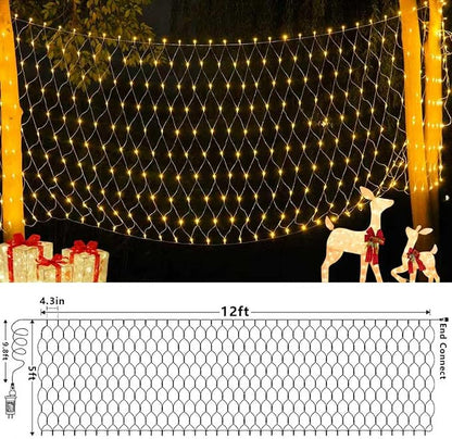 QITONG Net Lights Outdoor Mesh Lights, 12ft x 5ft 360 LED Warm White Christmas Light with 8 Modes, Connectable Clear Wire Bush Light Plug in