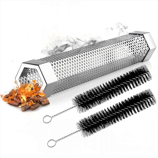 Hexagon Pellet Smoker Tube,12 inch Stainless Steel BBQ Wood Pellet Tube Smoker for Cold/Hot Smoking,5 Hours of Billowing Smoke-for Any Grill or Smoker