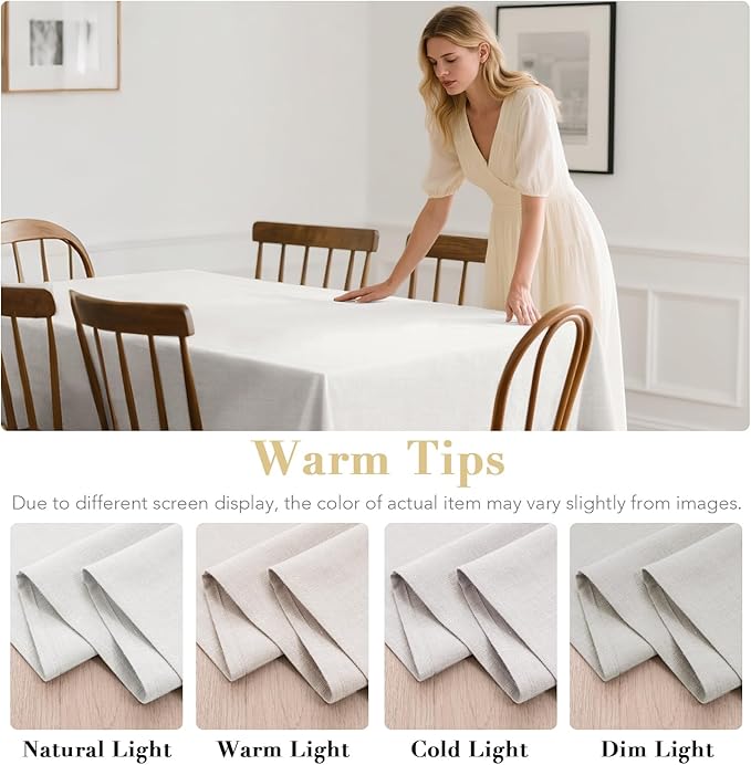 H.VERSAILTEX Linen Table Cloths Square 60 x 60 Inch Premium Tablecloth Spill-Proof Waterproof Table Cover for Dining Buffet Feature Extra Soft and Thick Fabric Wrinkle Free, White