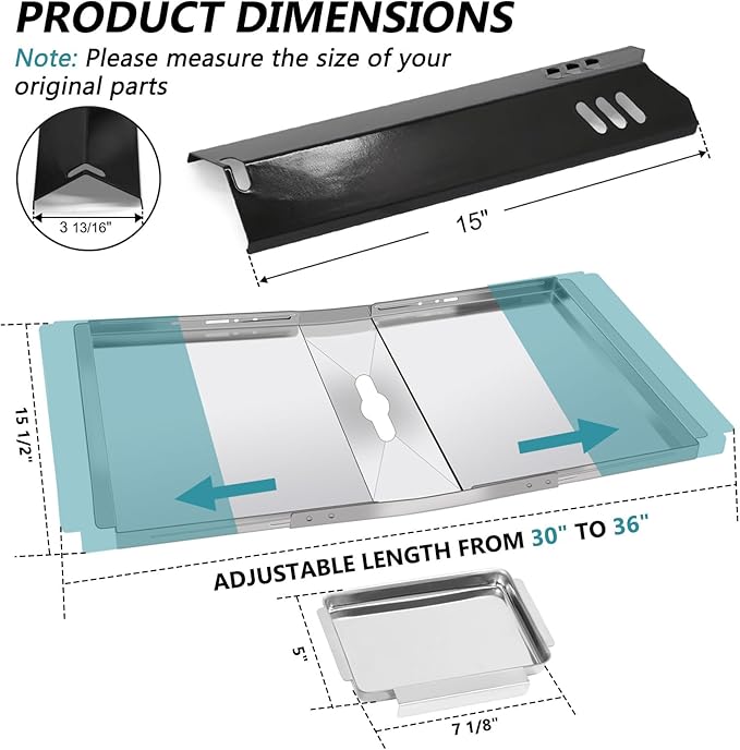Grill Replacement Parts for Dyna Glo DGF493BNP, DGB494SPB, 24"-30" Adjustable Drip Pan Grease Tray and Heat Plate Shields for Backyard Grill BY13-101-001-12, BY14-101-001-02, Dyna-glo Grill Parts