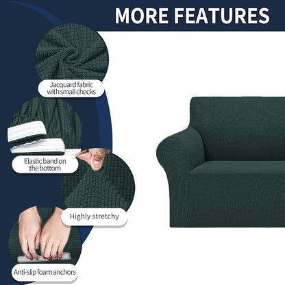 Cupuamon 2026 New Stretch Chair Sofa Slipcovers Couch Cover for 1 Seater Furniture Protector Sofa Covers with Elastic Bottom Jacquard Fabric Small Checks for Pets, Kids - Hunter
