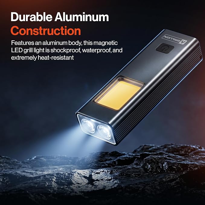 Rechargeable Grill Light - Magnetic BBQ Grill Light for Outdoor Grilling with 360° Adjustable Mount - Ultra Bright COB LED with 2 LED Front Lights - BBQ Accessories for Grilling & Camping
