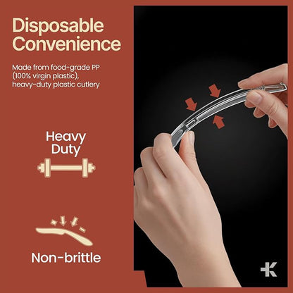 Bakken Disposable Cutlery Set 100 Pieces Knives, Heavy Duty Plastic Silverware, BPA-Free Food-Grade Materials, Heat-Resistant, Reusable Utensils for Parties, Catering, BBQs, and Everyday Use, Clear