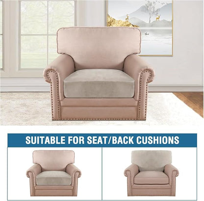 H.VERSAILTEX Velvet Stretch Couch Cushion Cover Plush Cushion Slipcover for Chair Cushion Furniture Protector Seat Cushion Sofa Cover (1 Piece Armchair Cushion Covers, Oatmeal)