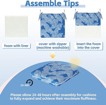COZYVIDA Outdoor Chair Cushions Set of 4, 20"x20" Square Seat Pads with Tie Straps and YKK Zippers, 30D High-Density Foam, Water-Resistant Fabric,UV-Resistant 1000+ Hrs