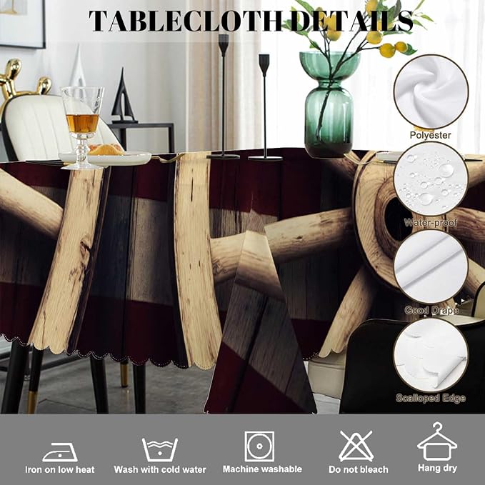 Swono American Flag 52"X70" Oblong Table Cloth Retro Wooden Wagon Wheels USA Flag Wrinkle Free Table Cover Farmhouse Tablecloth for Home Restaurant Picnic Indoor Outdoor Dining