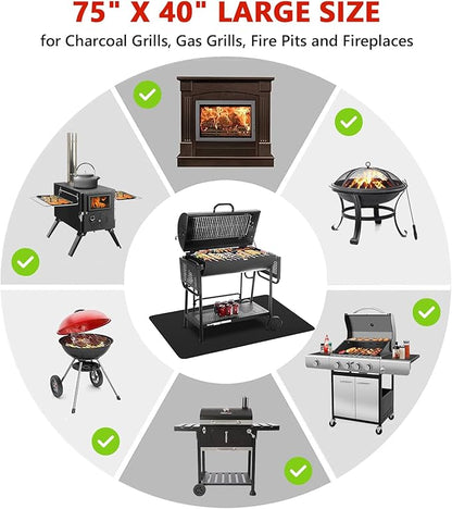 Protebox 75 x 40 inch Under Grill Mats for Outdoor Grill, Double-Sided Fireproof Deck and Patio Protector Mat, Waterproof Oil-Proof BBQ Floor Pad Indoor Fire Pit Fireplace Mat