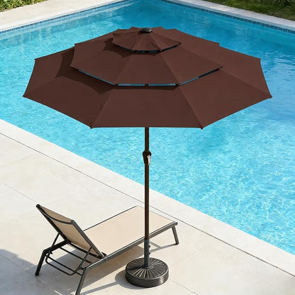 10ft 3 Tier Patio Umbrella, Outdoor Market Table Umbrella with UPF 50+ Vented Canopy, 8 Sturdy Ribs, Easy Push Button Tilt and Crank, Windproof for Deck, Pool, Backyard and Garden