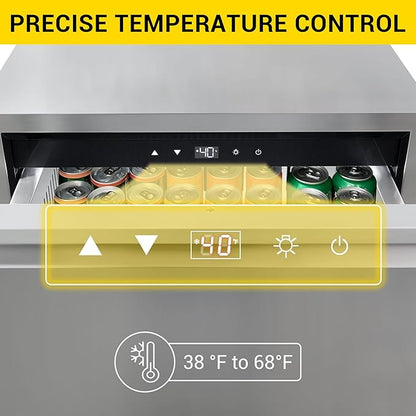 CT Copper Tailor 24 Inch Outdoor Dual Drawer Fridge,Stainless Steel Beverage Refrigerator,Freestanding or Built-In Installation,LED Touch Control,Fit for Home & Commercial Use.(4.2 Cu.Ft)