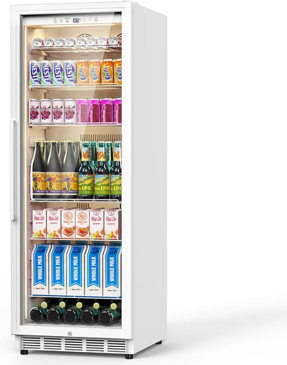 FoMup Commercial Display Refrigerator with Reversible Glass Door, Upright Beverage Cooler Merchandiser, Drink Fridge with Door Lock for Restaurant Supermarket Convenience Store, 13.8 Cu.Ft