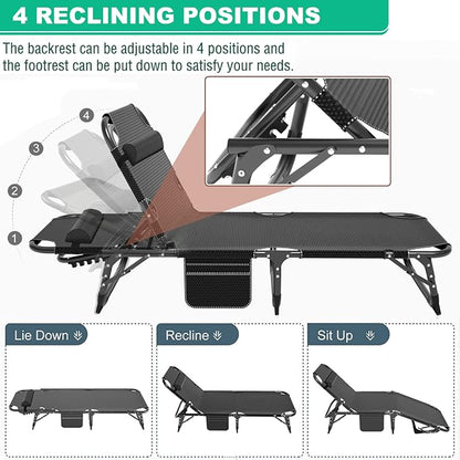 LILYPELLE Folding Chaise Lounge Chair with Pad, Patio Sun Tanning Chair | 5-Position Outdoor Chaise Lounger,Portable Beach Lounge Chair for Outdoor Sunbathing Patio Pool Lawn Deck Poolside