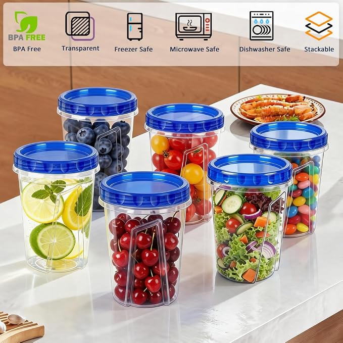 8 Pack 34oz Soup Freezer Storage Containers with Twist Lids for Meal Prep | BPA-Free Reusable Plastic, Quart Food Containers with Screw on Lids for Soup, Broth, Chili, Stew, Leftovers, Freezer Storage