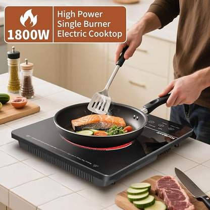 Single Burner Electric Cooktop, Portable Electric Stove 110v with plug, Touch Stove Electric with Safety Lock, Timer, Kitchen Cooking Electric Stove With 9 Power Levels, 1800W