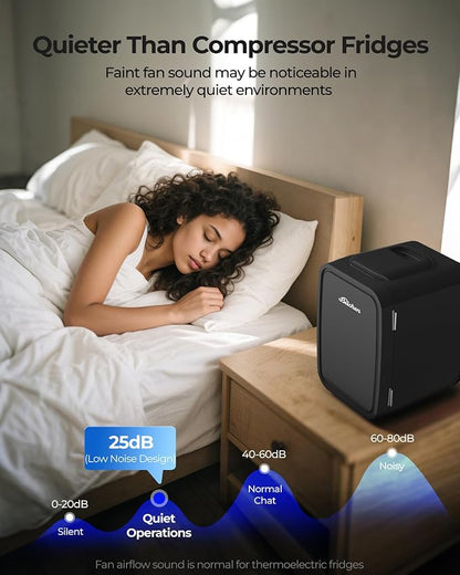 BEICHEN Mini Fridge 4 Liter/6 Can Portable Compact Refrigerator | for Bedroom Office Dorm Car, Fast Cooling, Low Noise, 100-125V AC/5-12V USB, for Skincare, Food, Drinks(Black)