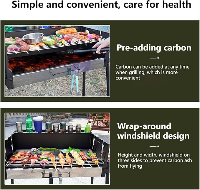 Foldable Large Charcoal Barbecue, Heavy Duty Portable Outdoor Barbecue with Adjustable Vents & Side Shelves, Camping Cooker for Patio, Backyard, Picnic, Tailgating, 5-16 People Use Black
