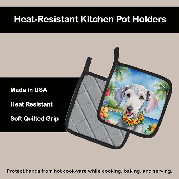 Caroline's Treasures Bedlington Terrier Luau Pair of Pot Holders Kitchen Heat Resistant Pot Holders Sets Oven Hot Pads for Cooking Baking BBQ, 7 1/2 x 7 1/2
